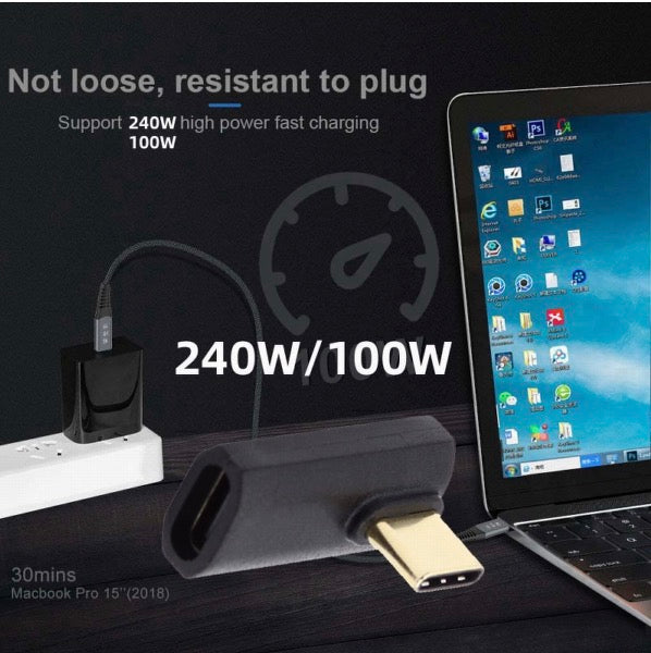 USB C 4.0 Male to USB C Female Right Left Angled Adapter 240W 40Gbps USB4