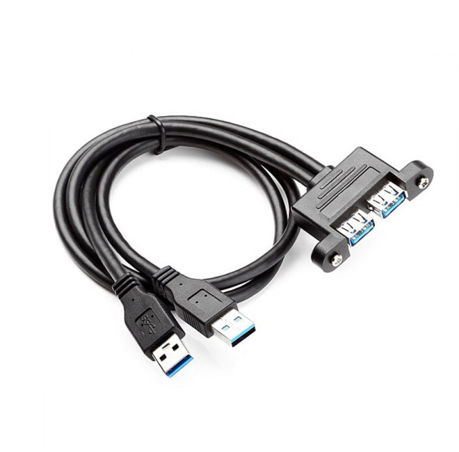 USB 3.0 Panel Mount Cable, Dual Ports USB 3.0 Type A Male to Female Extension Connector