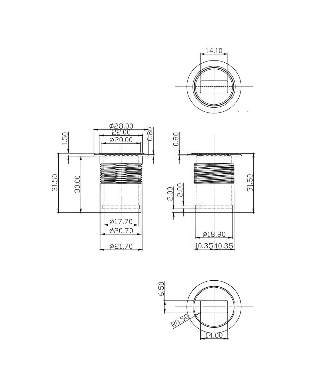 USB Type B 3.0 Flush Mount Printer Cable, Superspeed USB 3.0 B Male to Female Round Dash Mount Extension Cord