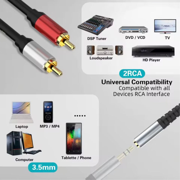 3.5mm to 2 RCA Cable, 3.5mm Female to Dual RCA Male Stereo Audio Y Adapter for Smartphones, MP3, Tablets, Home Theater