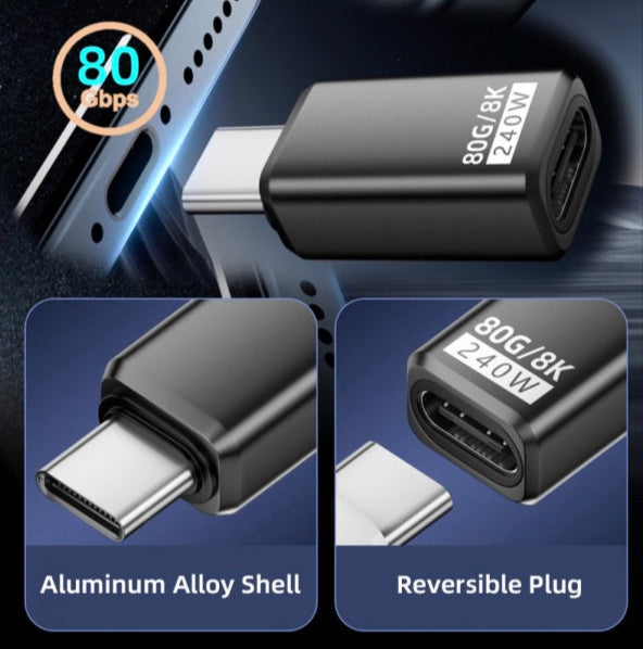 USB C PD Adapter, USB 4.0 Male to Female Data Charging Extension Connector 240W 80Gbps