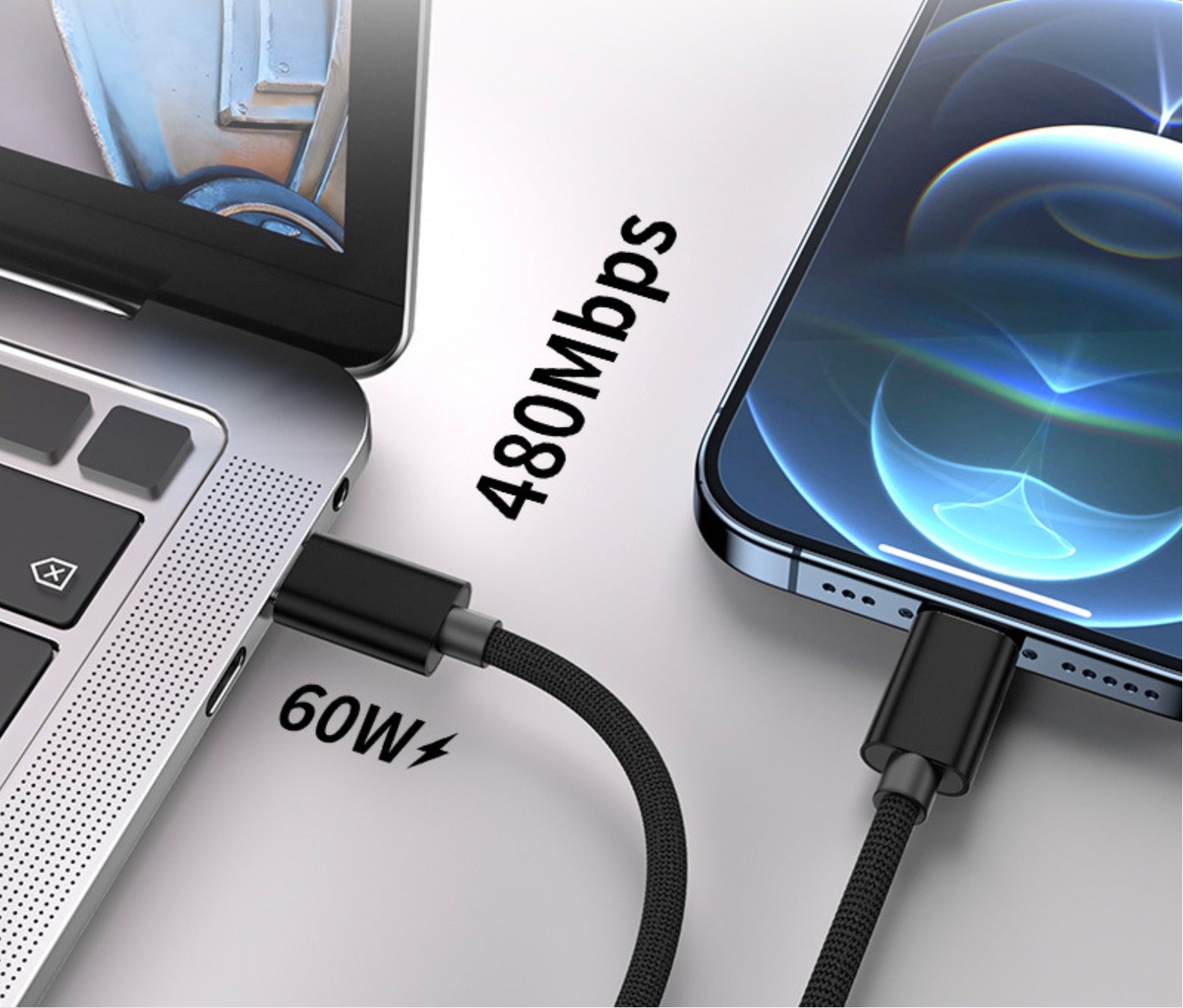 USB C to USB C PD Fast Data Charging Cable 60W 480Mbps 3m