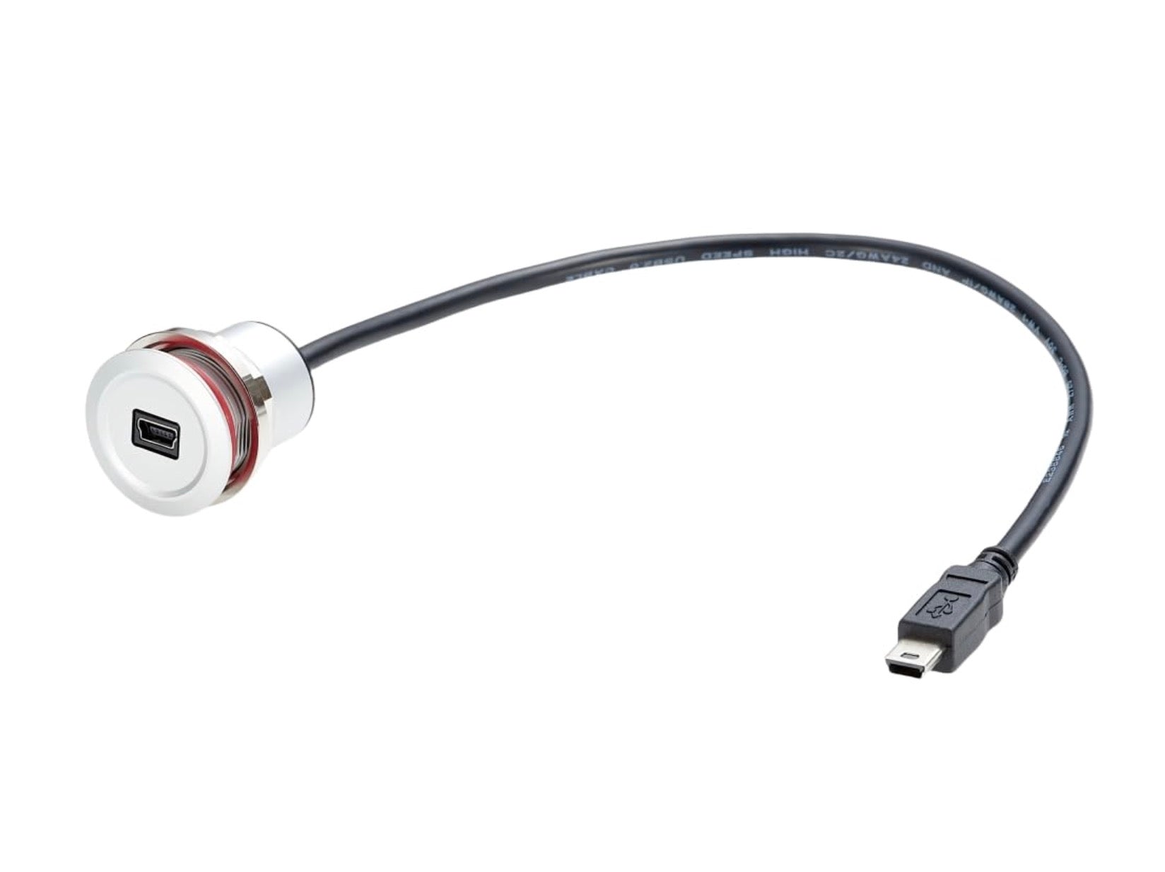 Mini USB Round Recessed Extension Cable, Mini 5Pin Flush Mount Male to Female Panel Mount Extender | for Boat Dashboard Desktop