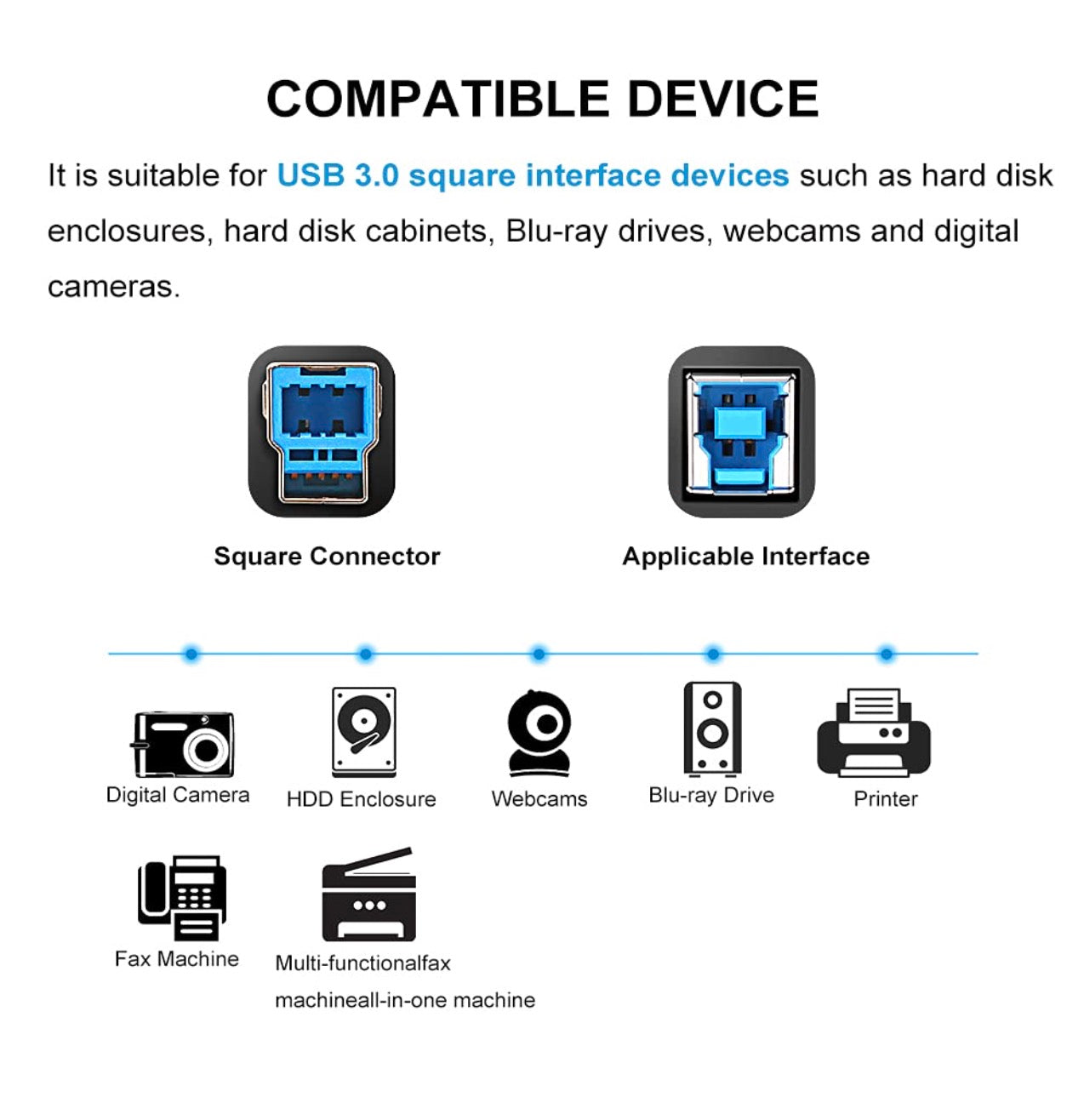 USB 3.0 Printer Cabe, USB Type A to Type B Connector for External Hard Drive, Scanner, Hub