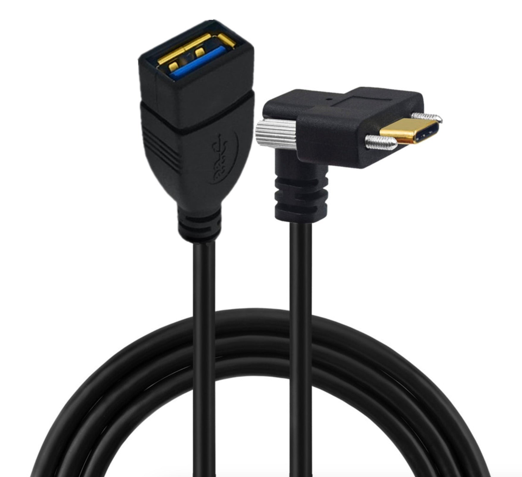 USB C Dual Screws Locking to Standard USB 3.0 A Female OTG Extension Cable | Up Down Angle