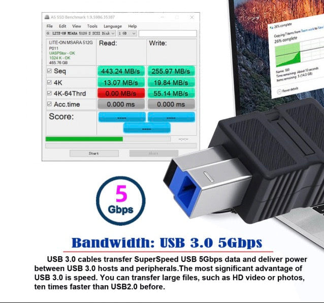 USB 3.0 Type B Male to USB 3.0 Type A Female Extension Adapter 5Gbps
