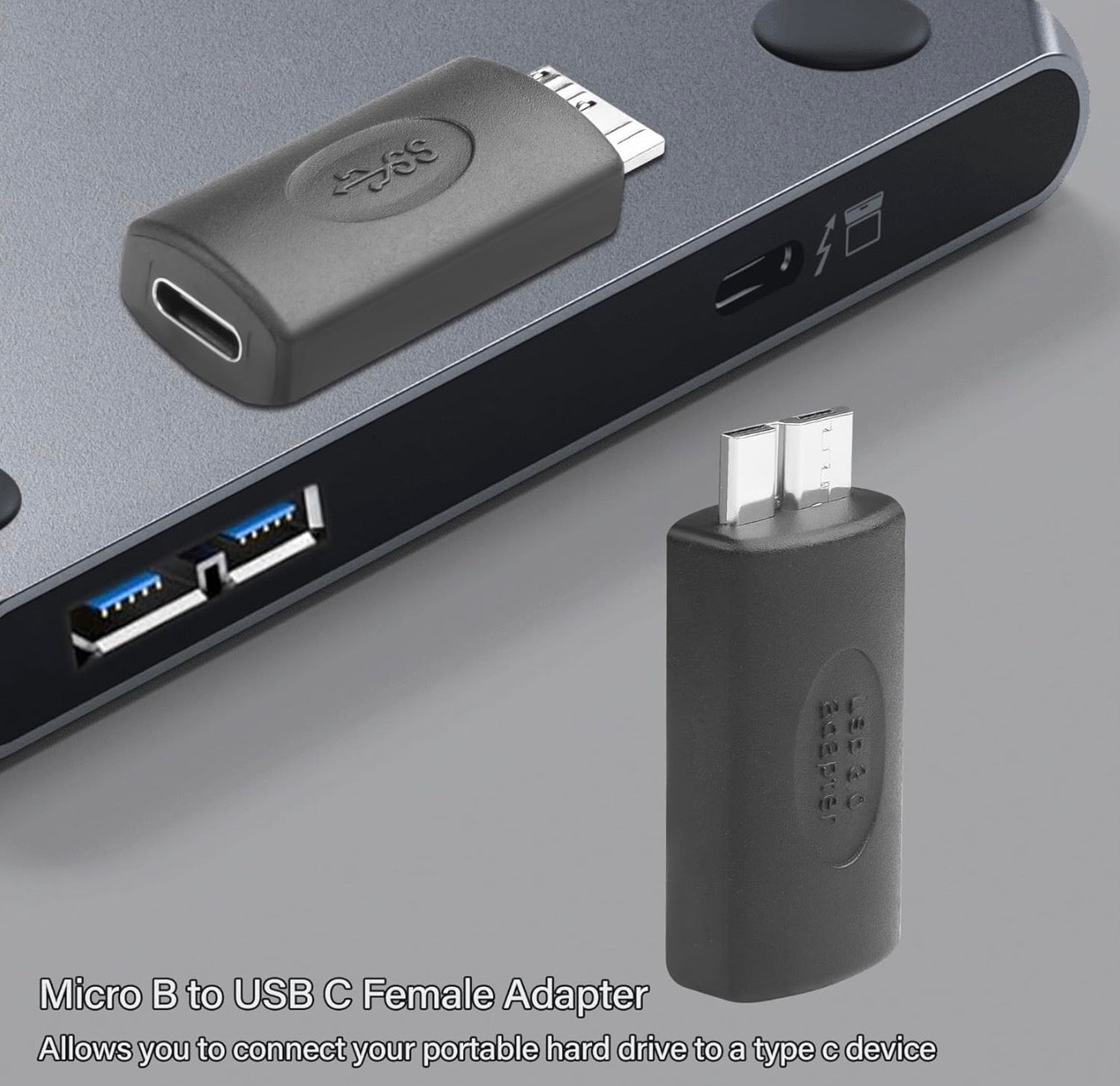 USB Micro B Hard Drive Adapter, Micro B Male to USB C Female Data Transfer Connector