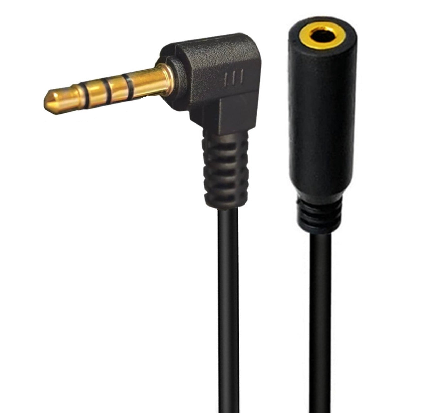 3.5mm 4 Pole Jack Audio Cable, 17mm Angled Male to 14mm Female tip Aux Extension Connector