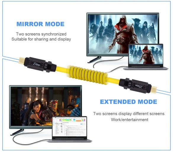 USB C Male to USB C Male Coiled Data Charging Cable 140W 20Gbps