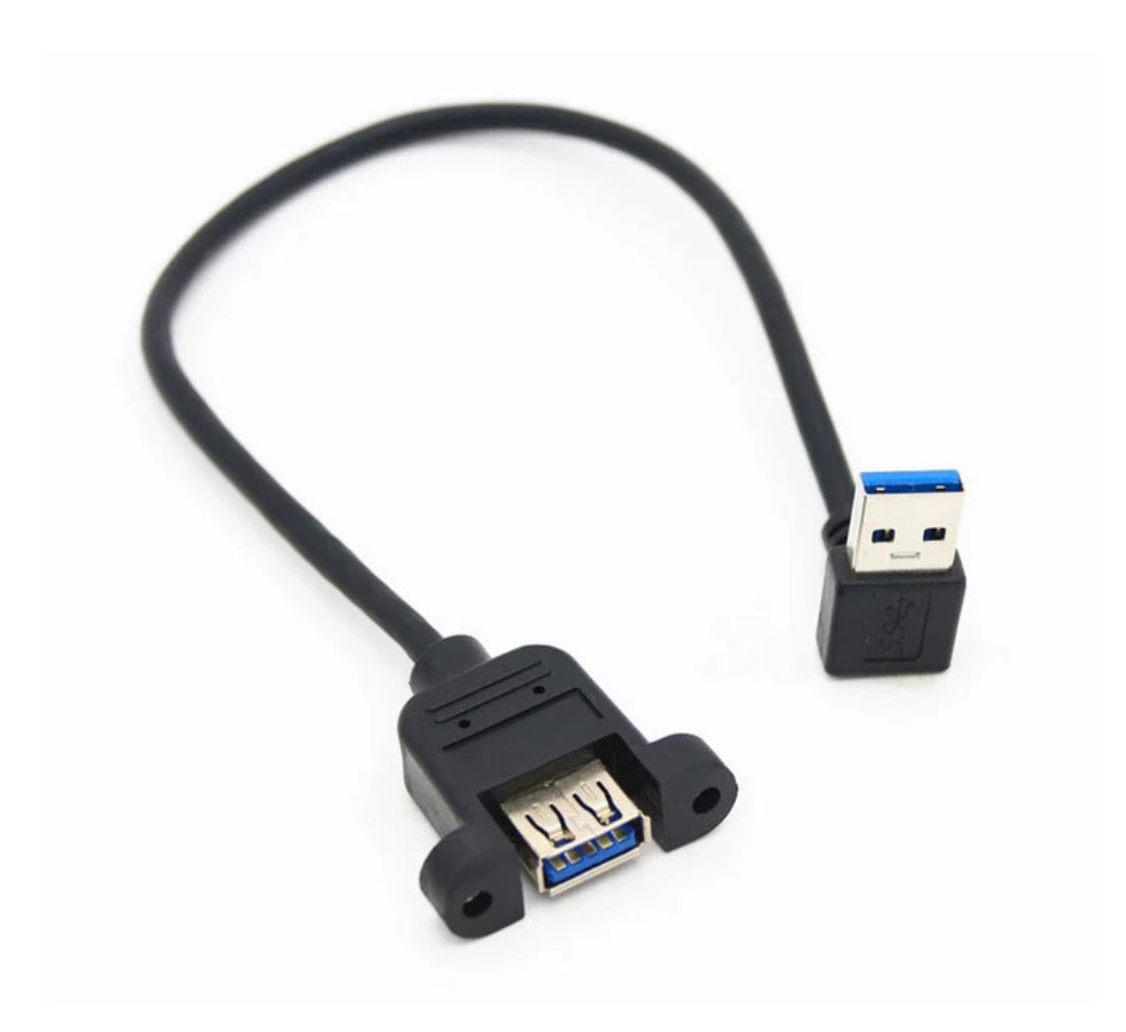 USB 3.0 Panel Mount Cable, USB 3.0 A Male to Female with M3 Screws Extension Connector | Down Angle