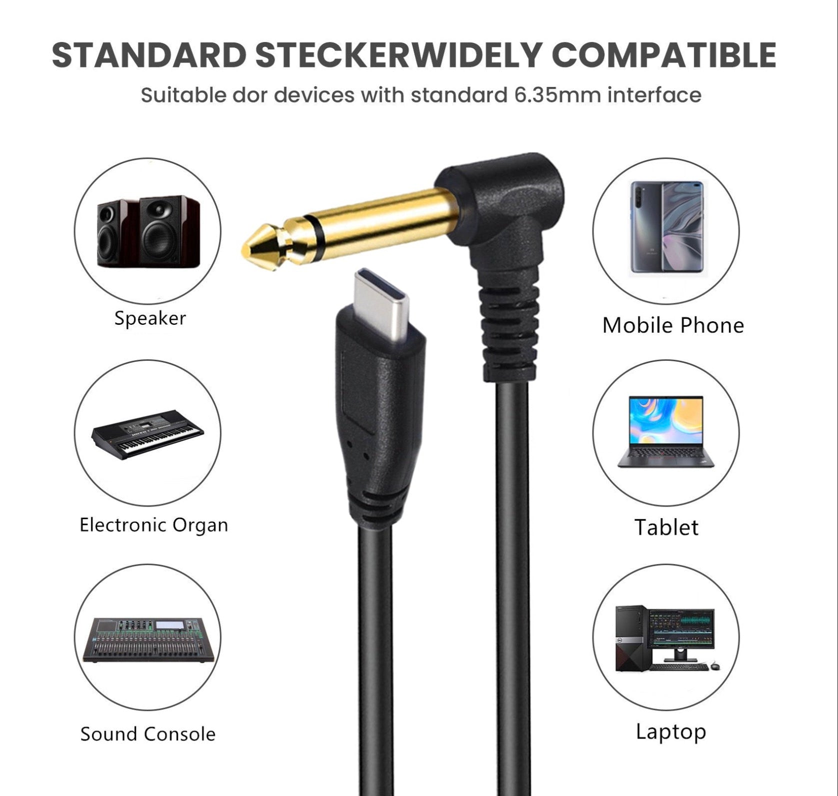 USB C to 6.35mm TS Audio Cable, 1/4 inch to Type C Mono Interconnect Aux Cord for Guitar Bass