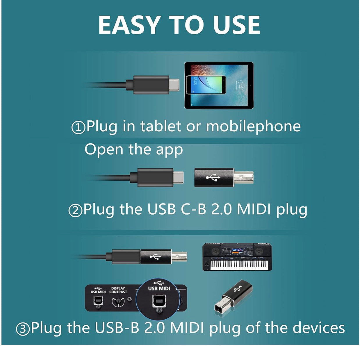 USB C to USB 2.0 B MIDI Adapter,Type C Printer Connector for Printers,Midi Keyboard,Electronic Music Instrument