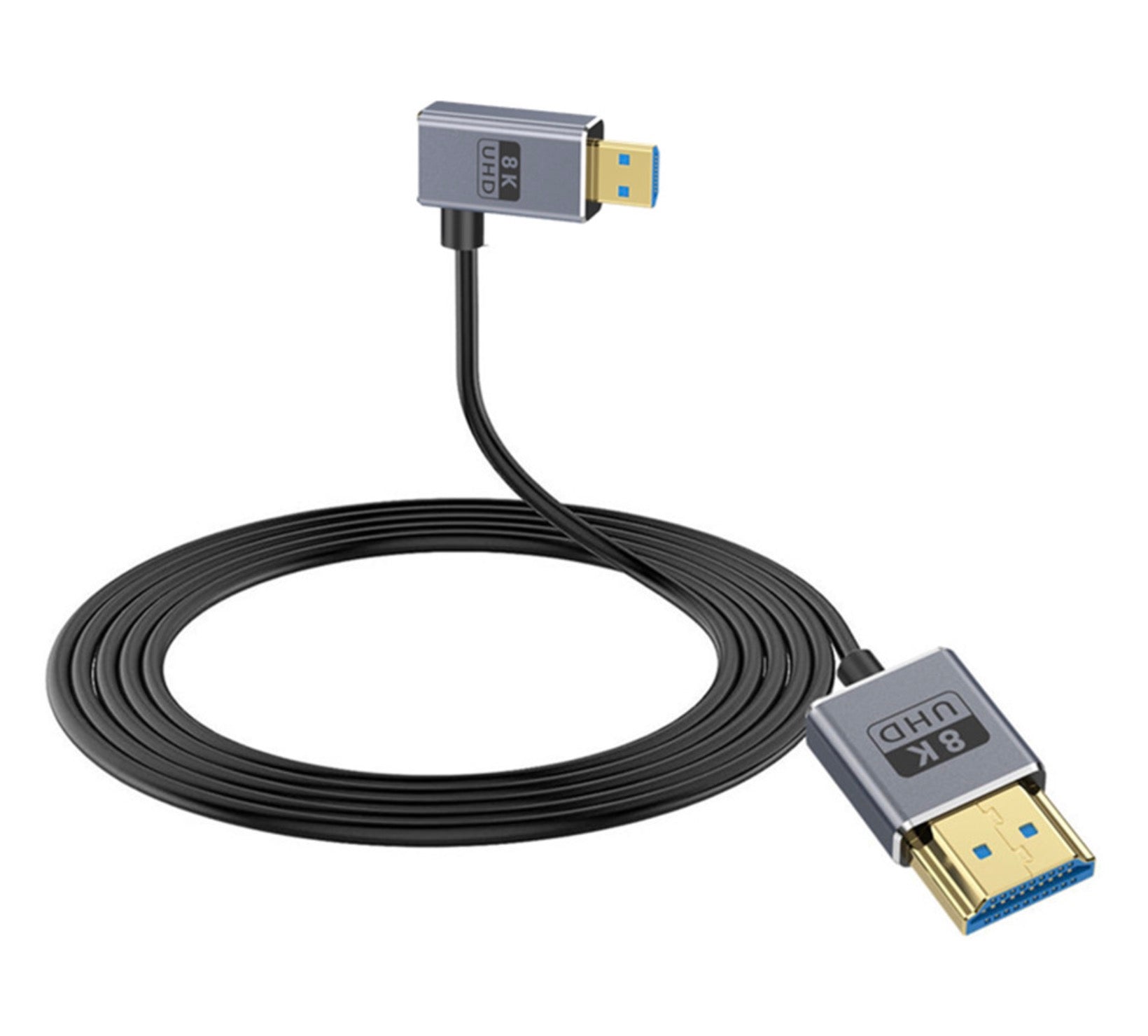 Micro HDMI to HDMI 2.1 Extreme Slim Coaxial Cable, Ultra High Speed OD2.5mm Audio Video Angled Cable | 8K@60Hz