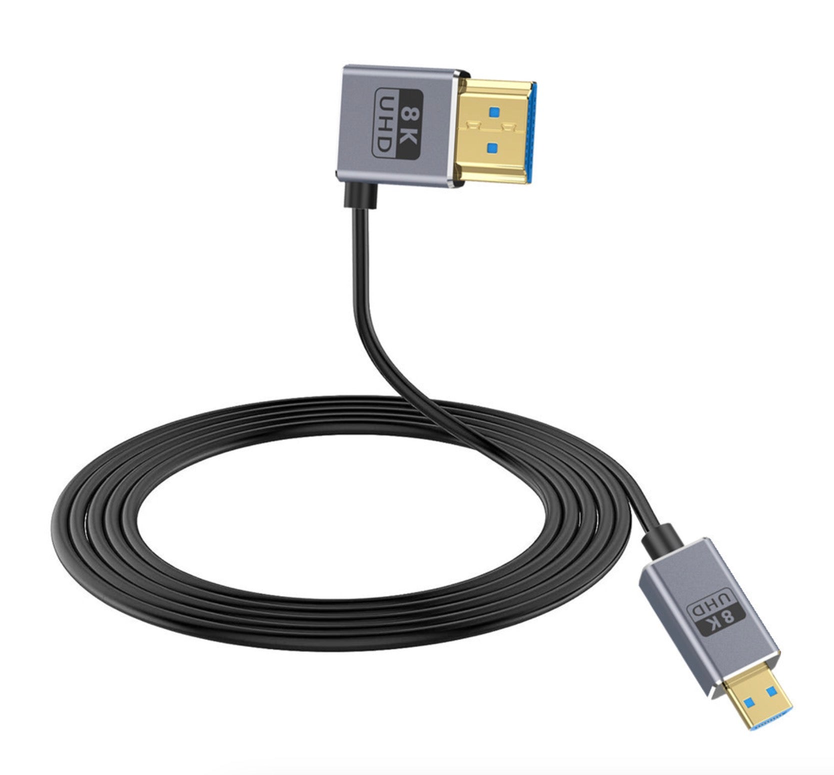 Micro HDMI to HDMI 2.1 Extreme Slim Coaxial Cable, Ultra High Speed OD2.5mm Audio Video Cable | Left Angle