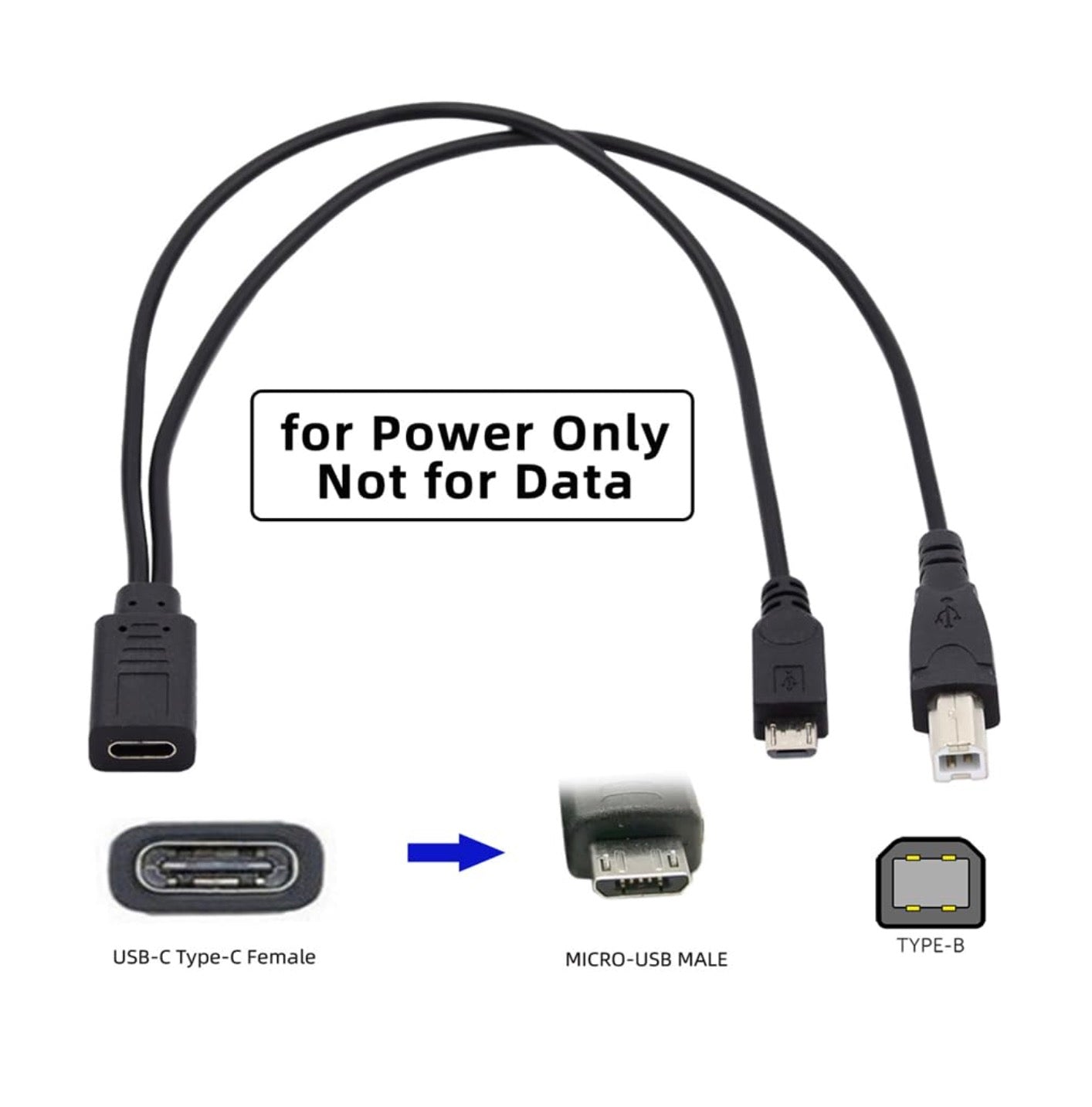 USB C Female to Micro USB + Type B Male Y Splitter Charging Extension Cable