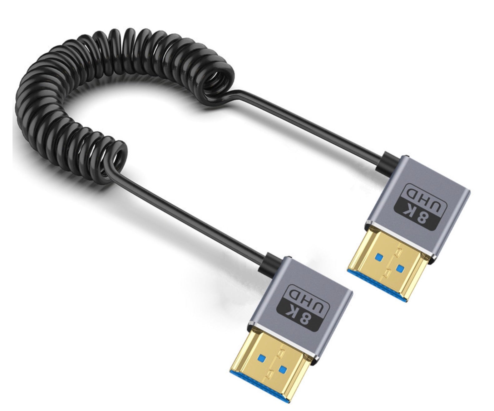 Ultra Thin HDMI 2.1 Coiled Coaxial Cable, Male to Male Flexible Cord | 8K@60Hz | Left to Left