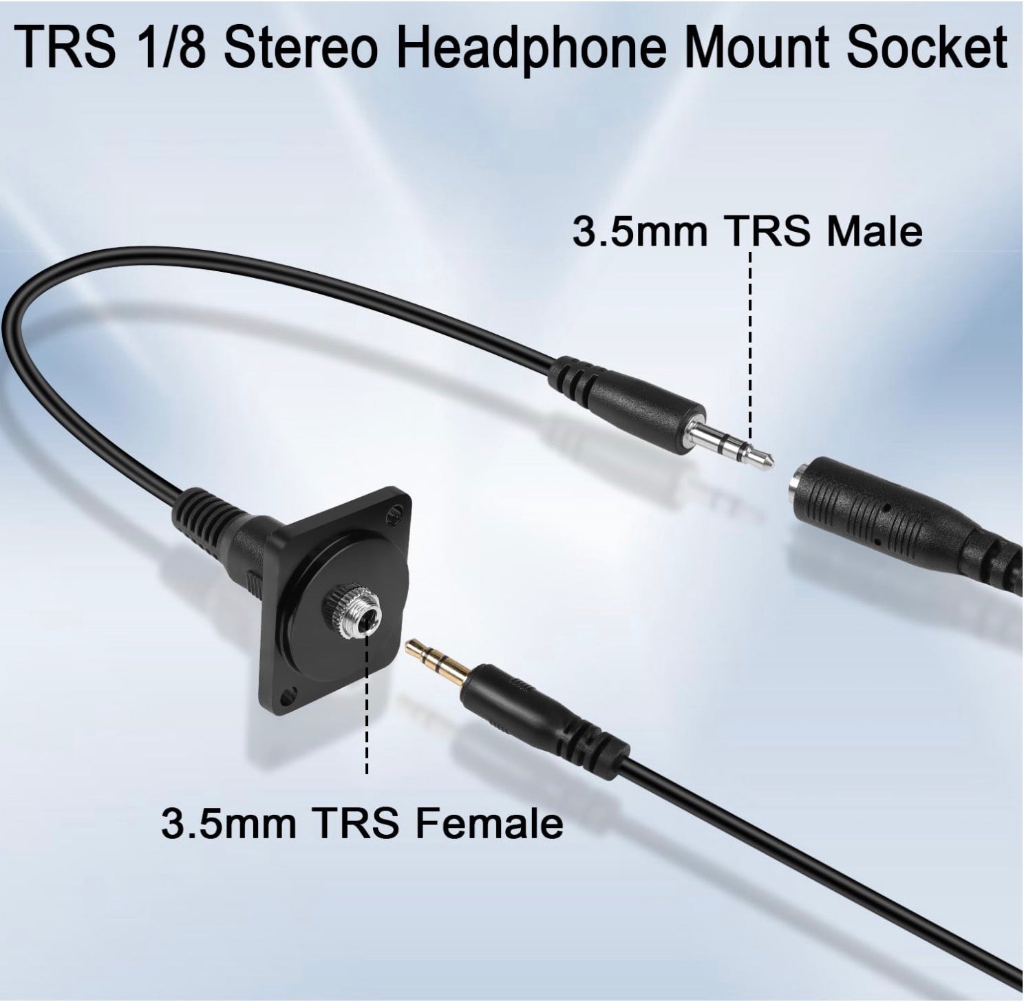3.5mm TRS Panel Mount Audio Cable, 1/8 Stereo Headphone Mount Socket for 3.5mm Audio Expansion