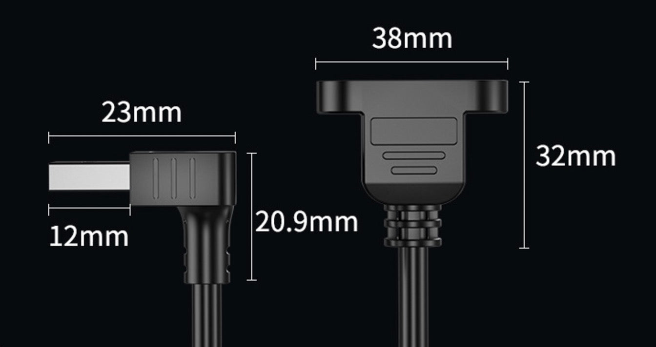 USB 3.0 Cable, A Male to A Female Panel Mount Extension Connector | Down Angle