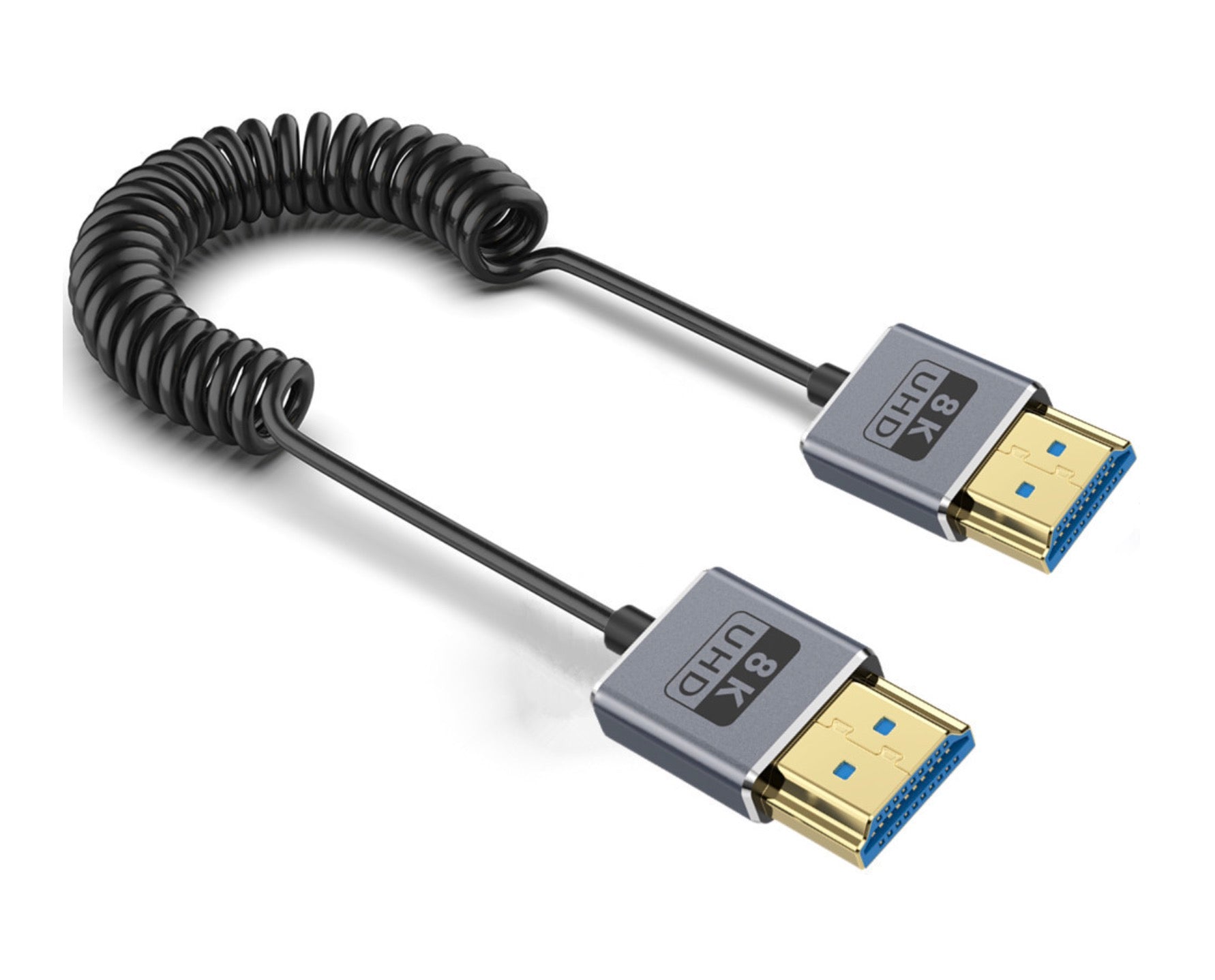 Ultra Thin HDMI 2.1 Coiled Coaxial Cable, Male to Male Flexible Cord | 8K@60Hz | 48Gbps