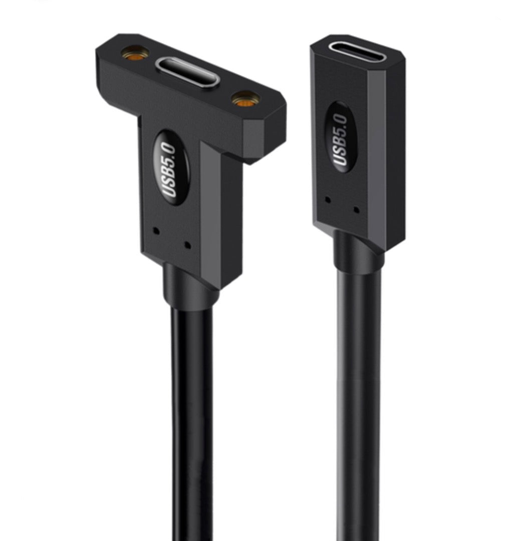 USB C 5.0 Female to Female Panel Mount Extension Cable – 80Gbps, 240W PD, 16K/Dual 8K Display, Thunderbolt 5/4/3 & USB4 Compatible