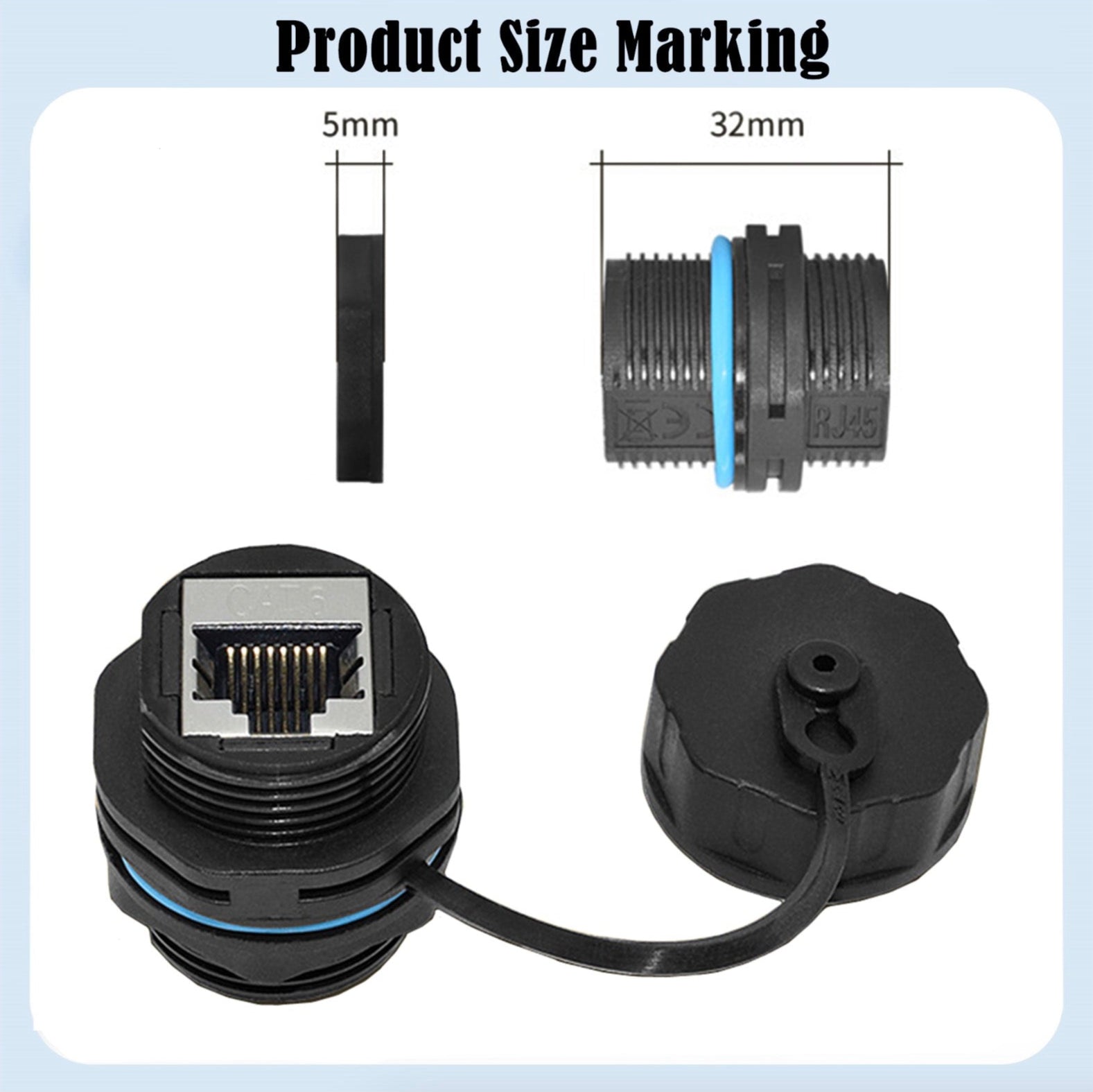RJ45 Panel Mount Waterproof Connector, IP68 Female to Female Outdoor Adapter | Cat 5/6 Shielded Ethernet Socket