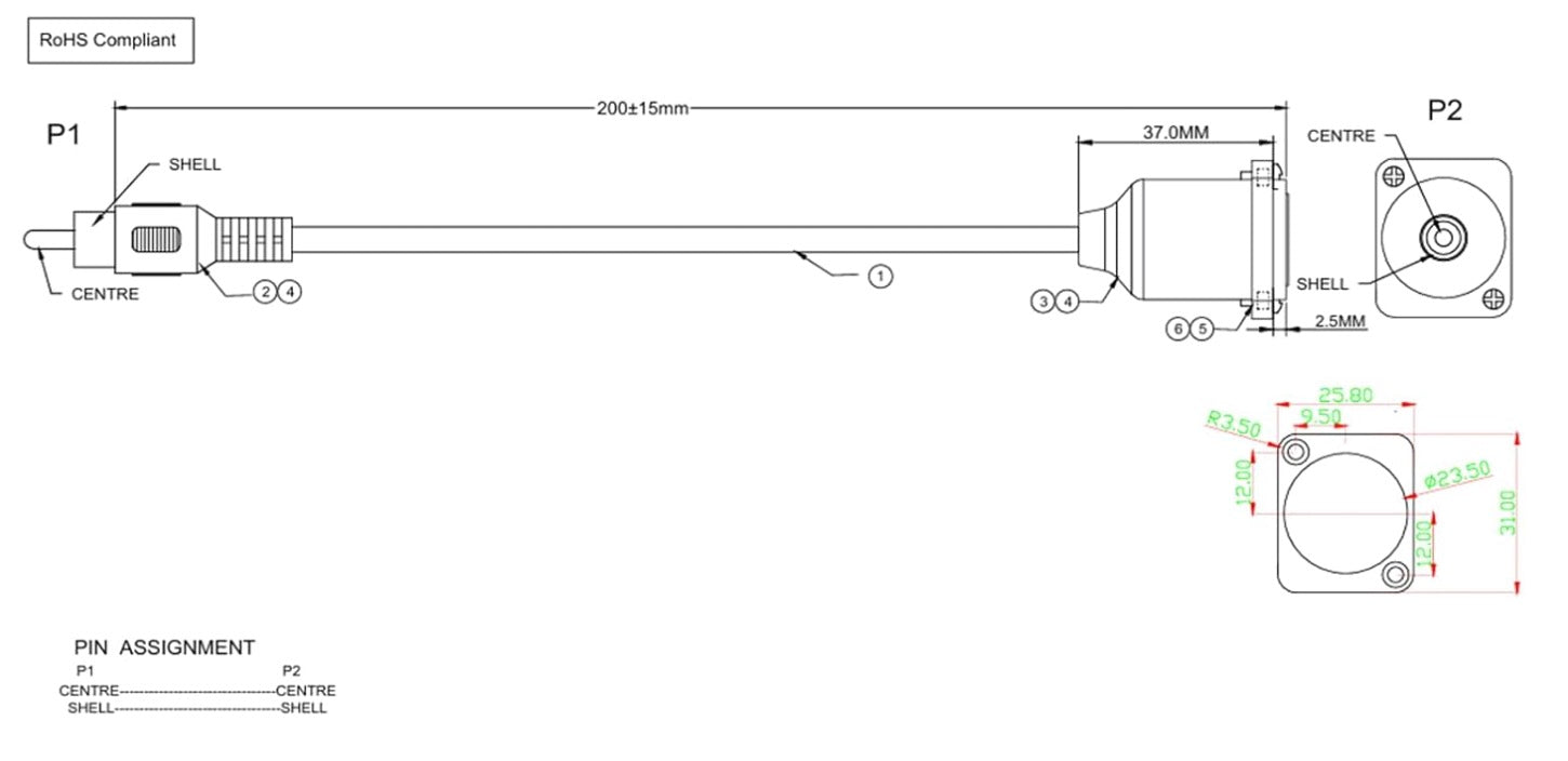 RCA Convertor Extension Cable, Male to Female Panel Chassis Mount Composite Video Audio Connector