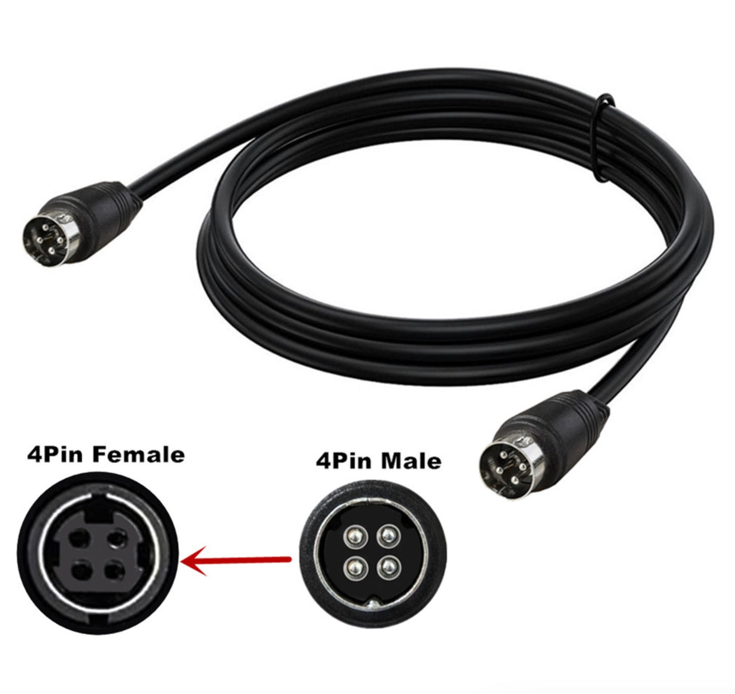 4 Pin Medium Din Audio Speaker Cable, 4 Core Male to Male Sound Power Connector