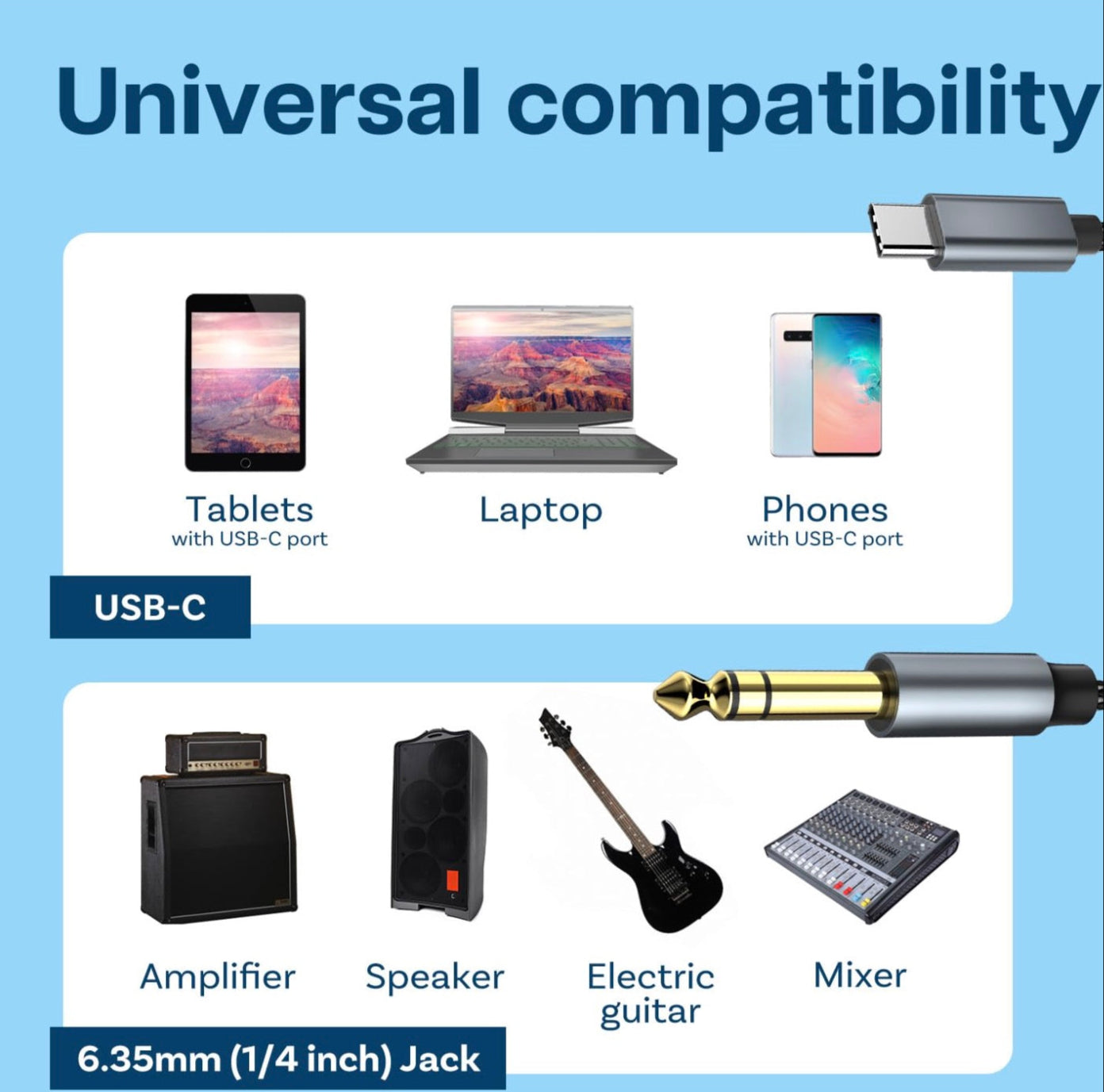 USB C to 6.35mm TRS Auxiliary Male Cable, Aux Audio Adapter Jack Stereo Cable for Speakers, Amplifier, Mixing Console