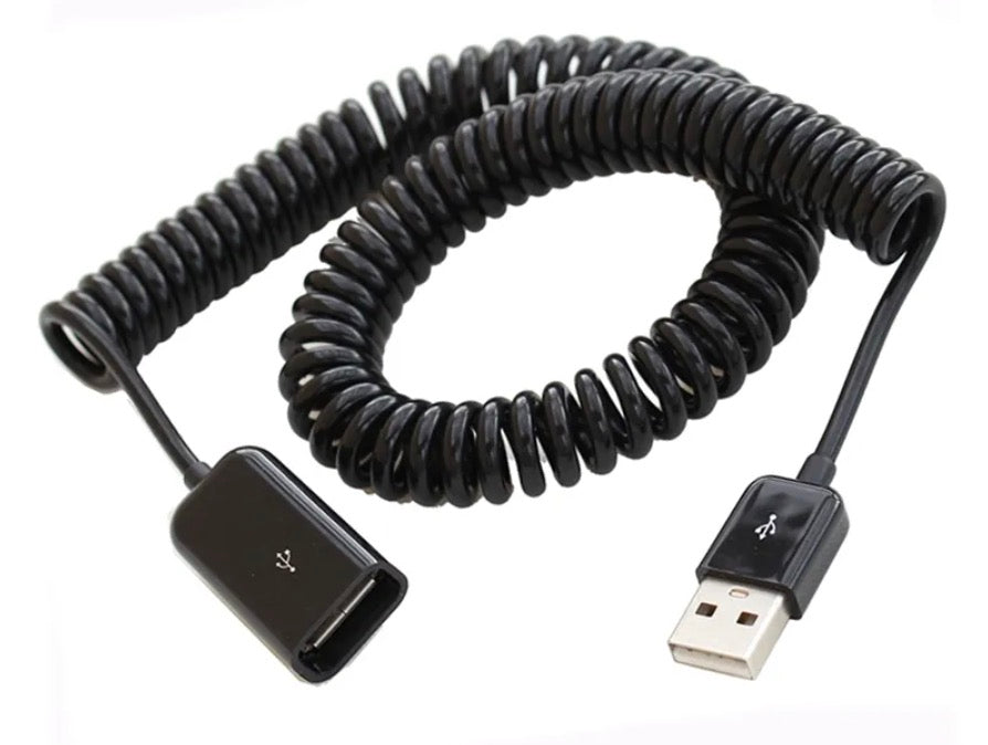 USB-A 2.0 Male to Female Coiled Data Charge Extension Cable