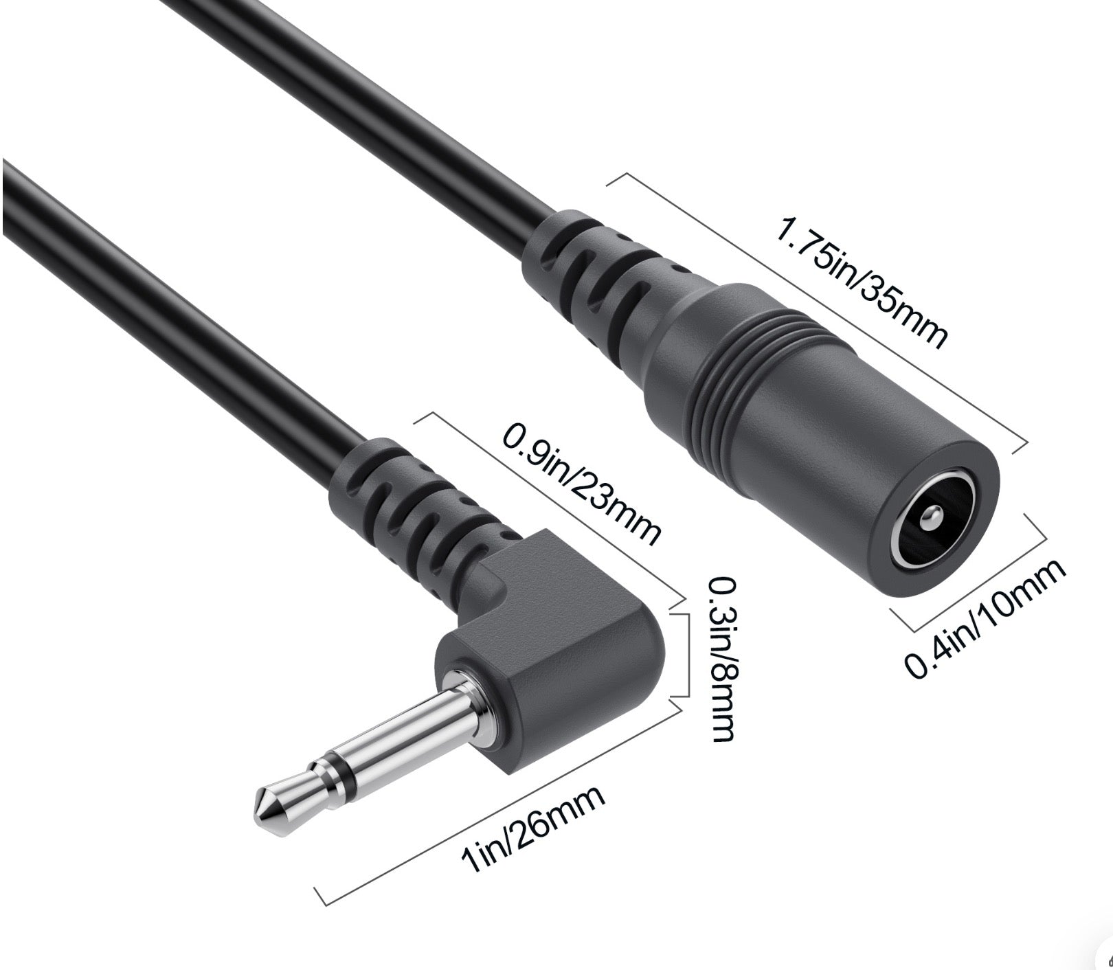 5.5mm x 2.1mm to 3.5mm (1/8") Power Supply DC Converter Cable for Electric Guitar Effect Pedals