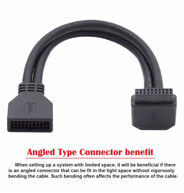 USB 3.0 Motherboard Front 19 Pin Male to 19 Pin Female Angled Extension Cable