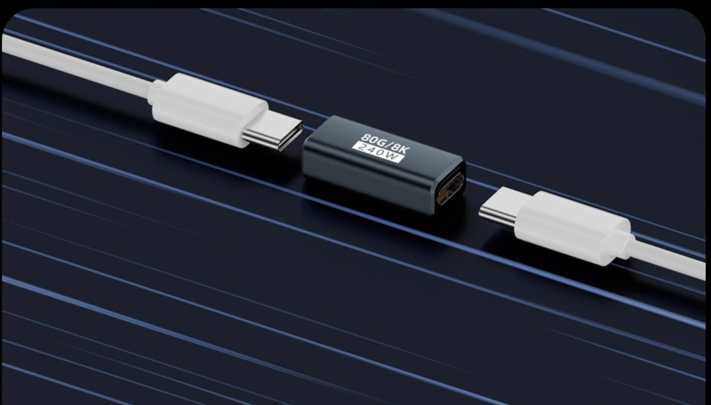 USB C Extension Adapter, Type C Female to Female Data Charging Connector USB 4.0 PD240W 80Gbps