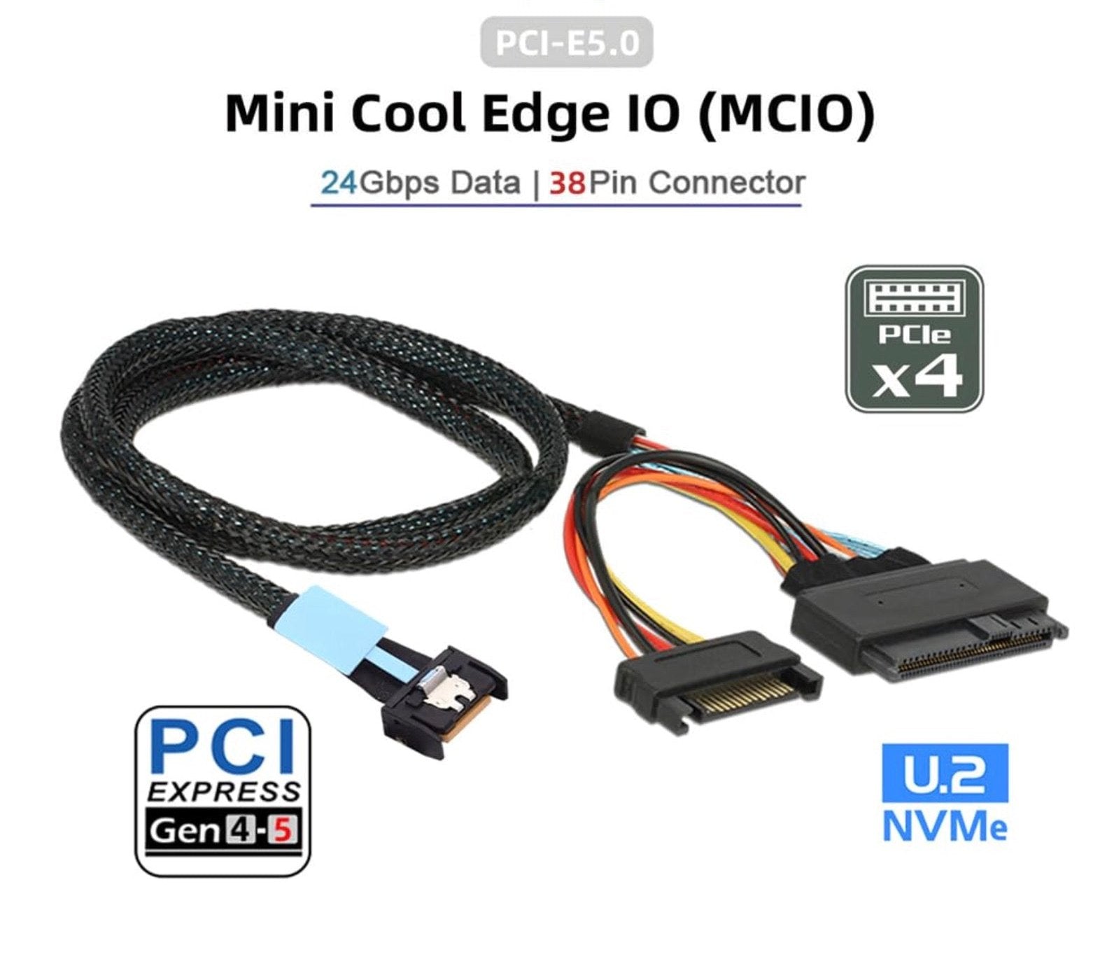 Mini Cool Edge IO MCIO 4X 4i to U.2 SFF-8639 NVME PCIe PCI-Express Cable for Mainboard SSD