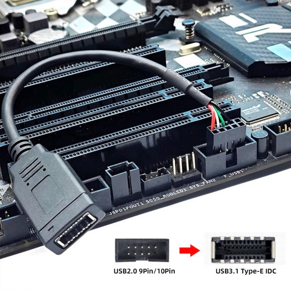 USB 3.1 Front Panel Socket Key-A Type E to USB 2.0 9Pin Mainboard Header Motherboard Extension Cable