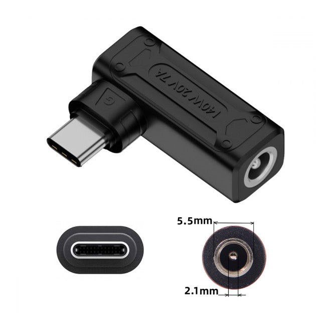 5.5 x 2.1mm Input to USB-C Angled Male Laptop Power Plug Charging Adapter