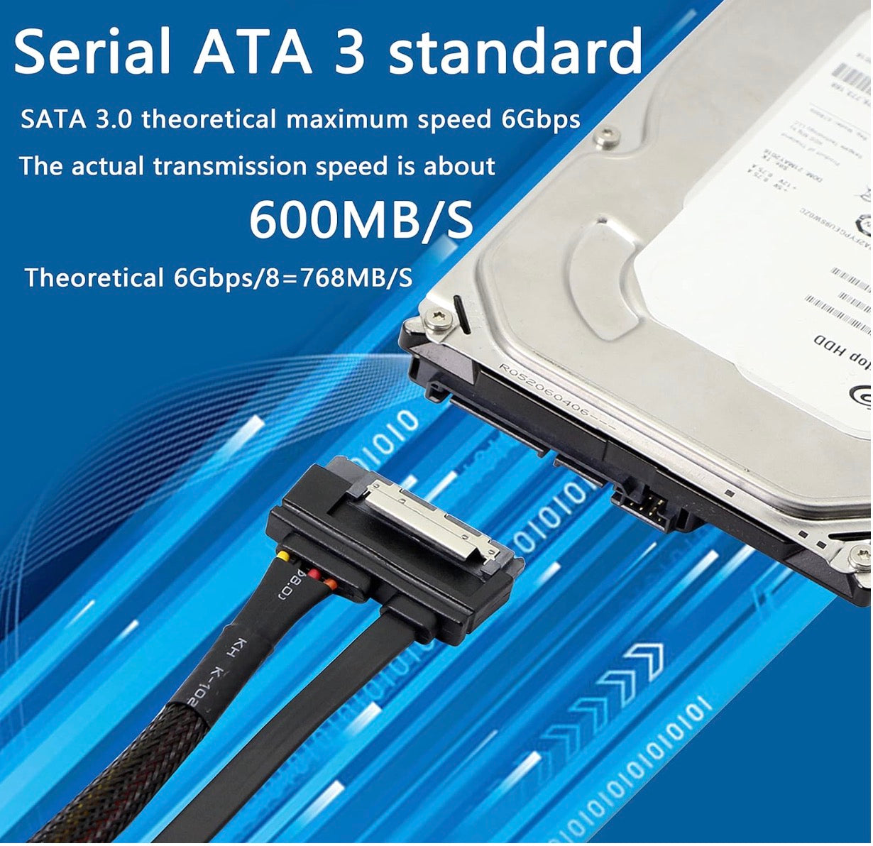 7+15 Sata Male to 22Pin Sata Female Data Power Extension Cable for HDD,SSD,Optical Drives, DVD Burners, PCI Cards