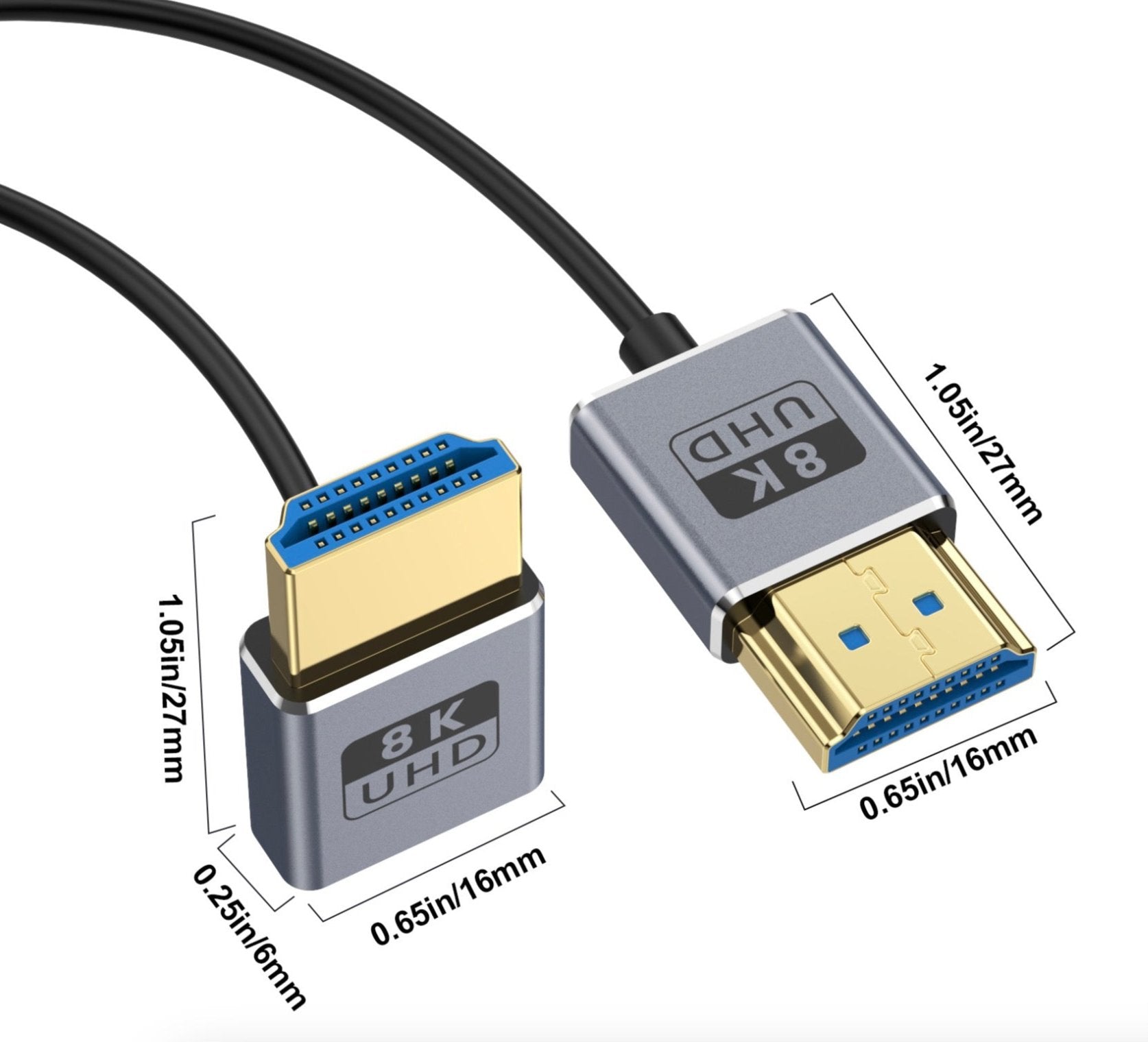 Ultra Thin HDMI 2.1 Coiled Coaxial Cable, Male to Male Flexible Cord | 8K@60Hz | Down Angle