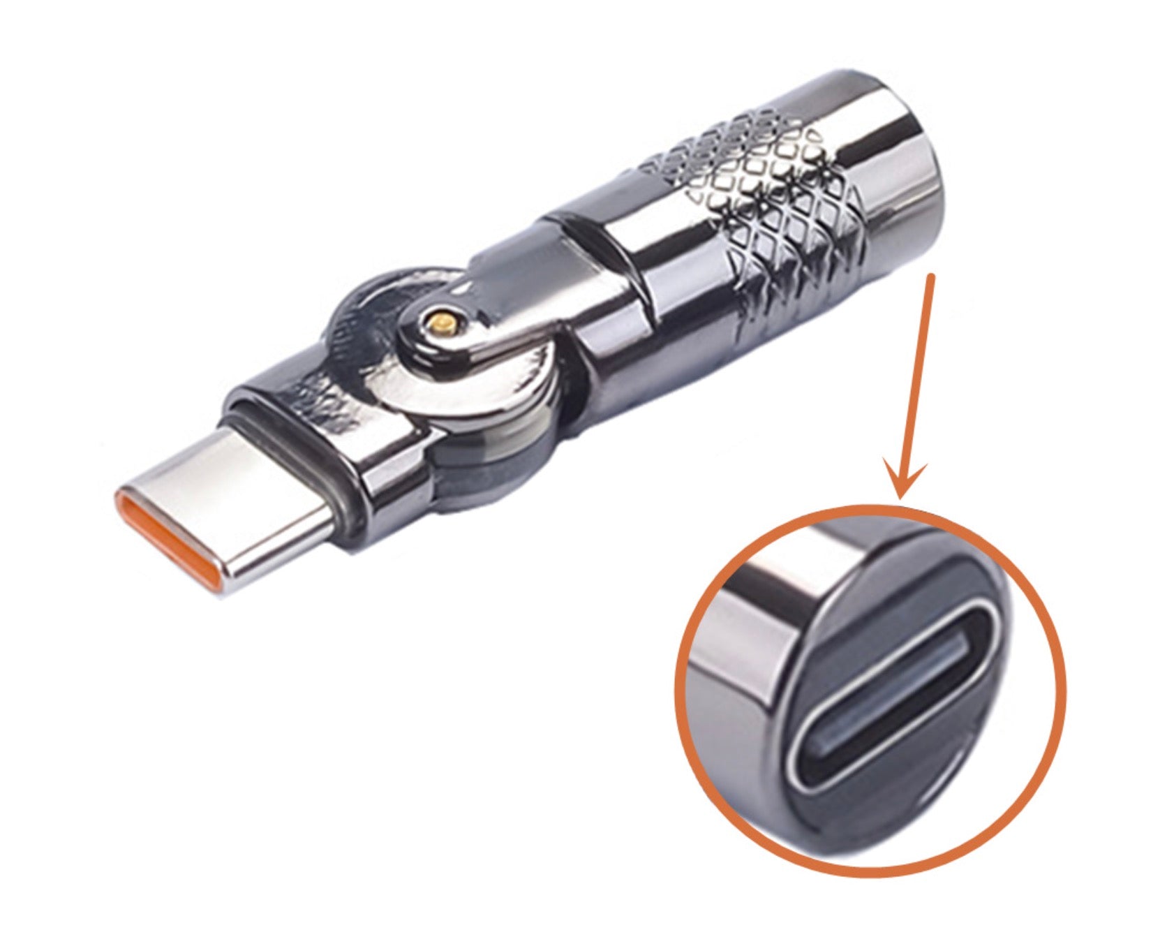 USB C 180° Angled Swivel Adapter, Type C Male to C Female Rotatable Charging Connector