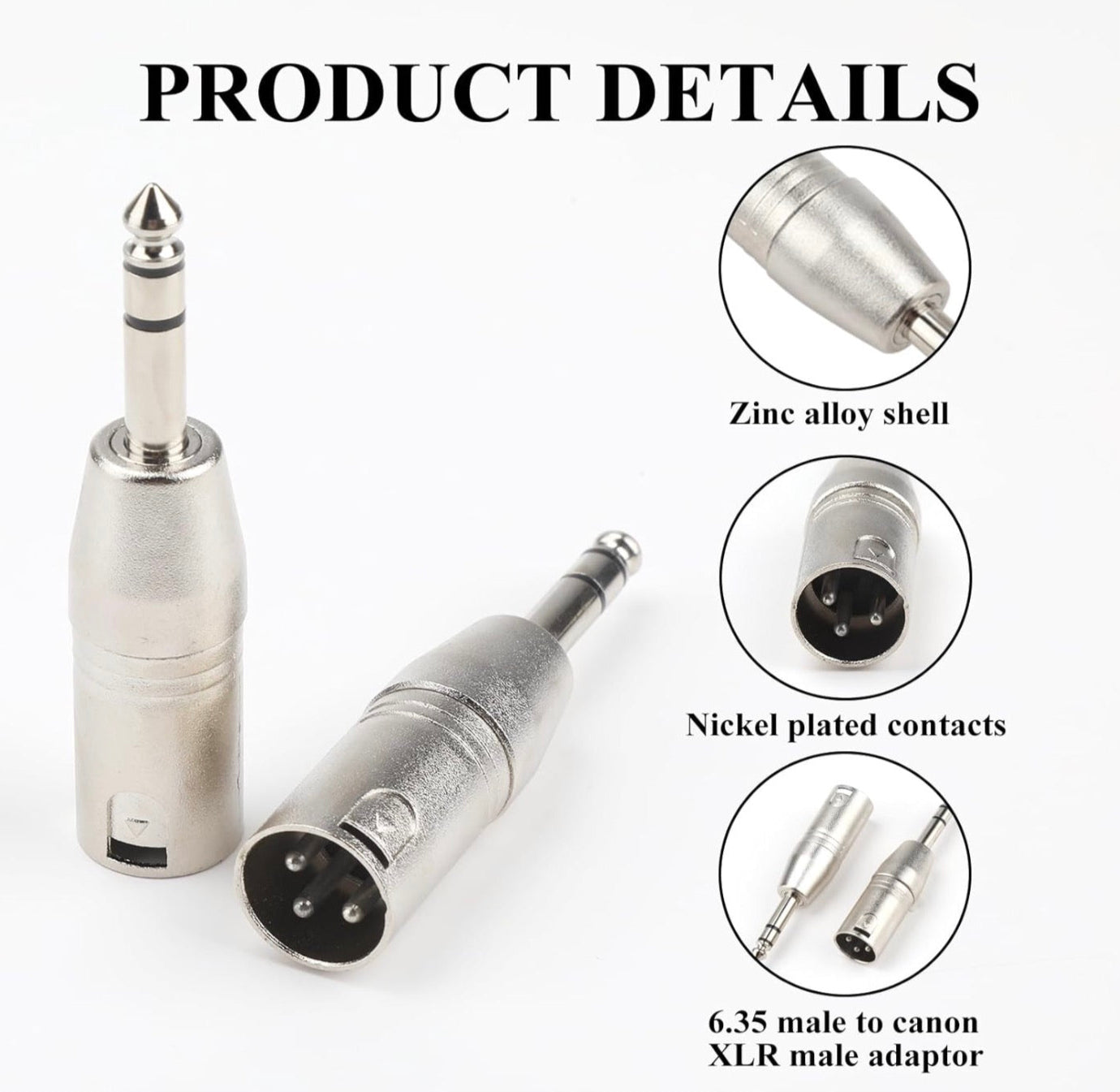 TRS XLR Male to 6.35mm Male Adapter, 1/4 Inch Balanced Audio Jack to XLR Connector for Studio Mixer, Microphone, Amplifier