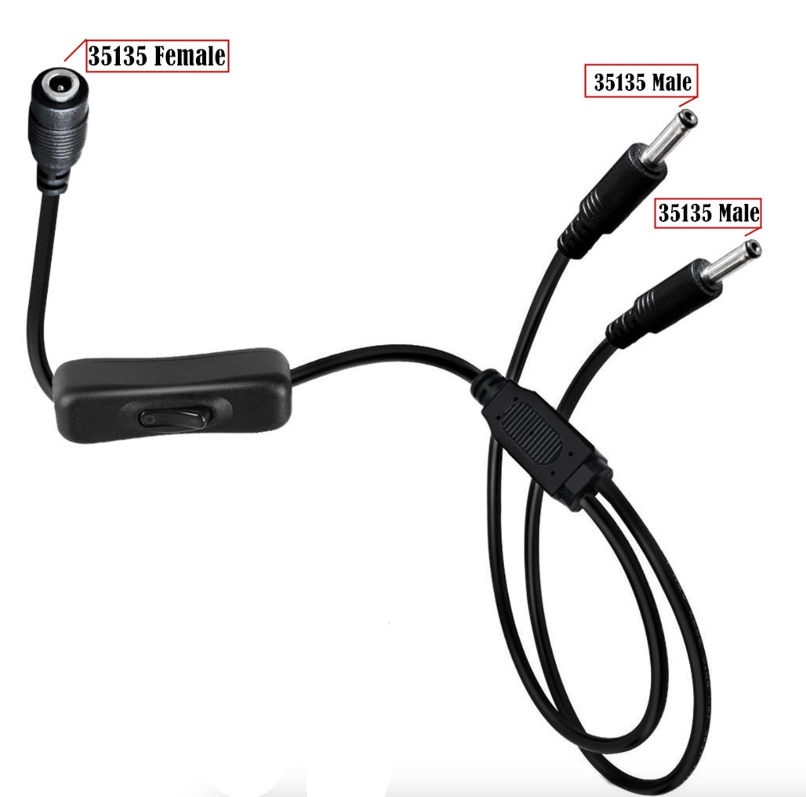 3.5x1.35mm 1 Female to Dual Male DC Charging Cable with Switch For Table Lamp CCTV Camera LED Light