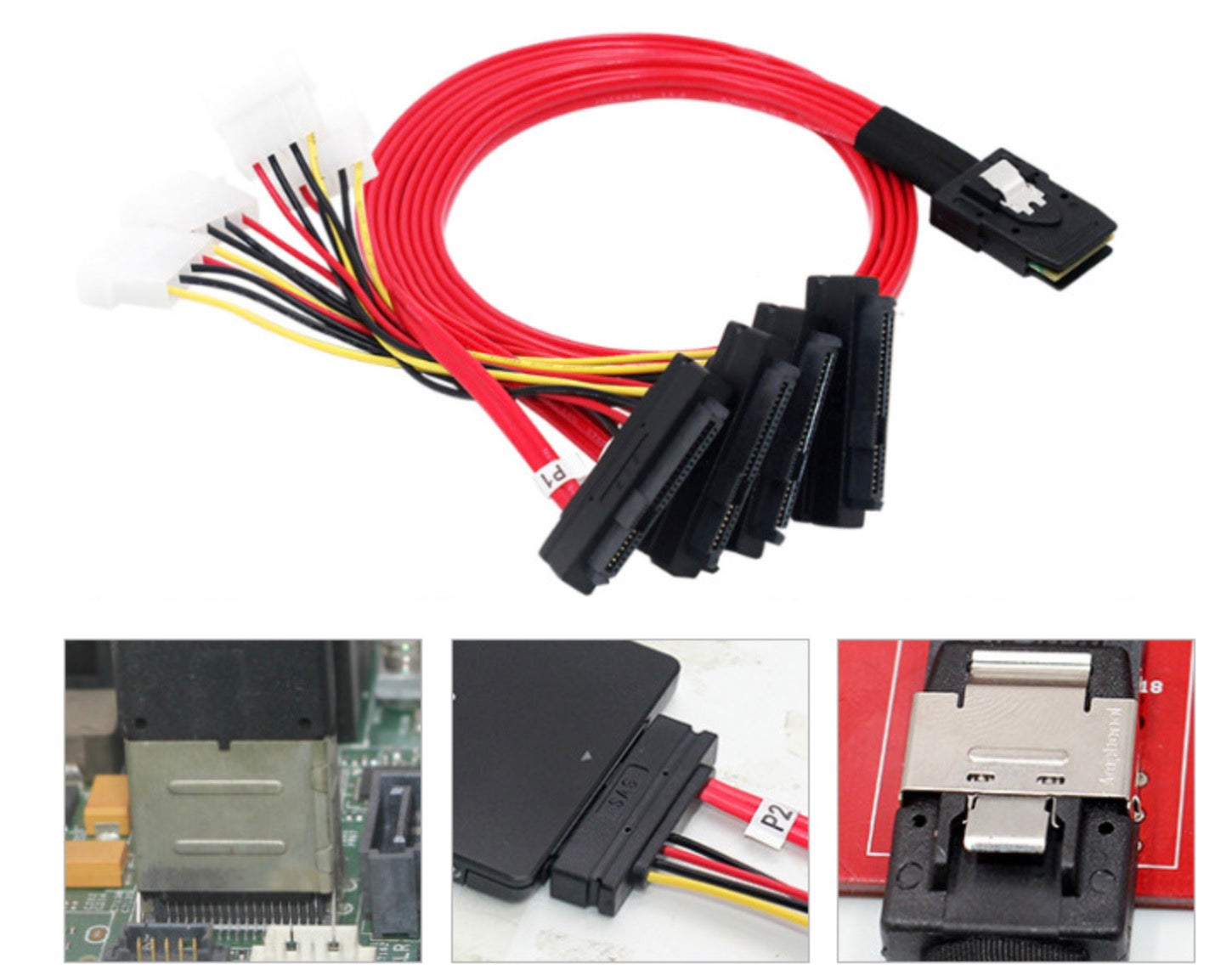 Internal Mini SAS 36-Pin SFF-8087 to 4 x SAS 29-Pin SFF-8482 Cable With 4Pin Power Breakout Cable