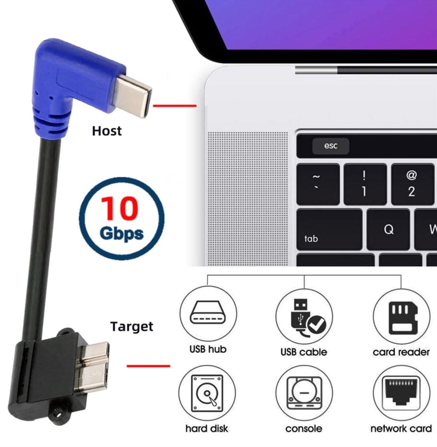 USB C Host to Micro B OTG Cable for Industrial Camera Storage Phone