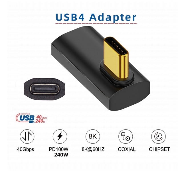 USB C 4.0 Male to USB C Female Right Left Angled Adapter 240W 40Gbps USB4