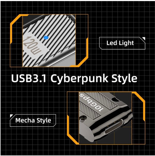 USB 3.0 A Male to USB C Female Data Power Adapter 10Gbps 120W Right Angle