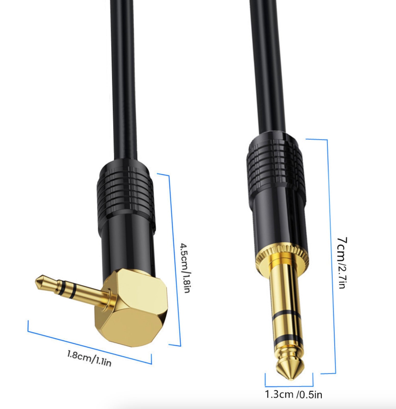 3.5mm to 6.35mm Stereo Audio Cable, 6.35mm 1/4" Male to 3.5mm 1/8" Male TRS Bidirectional Stereo Angled Cable