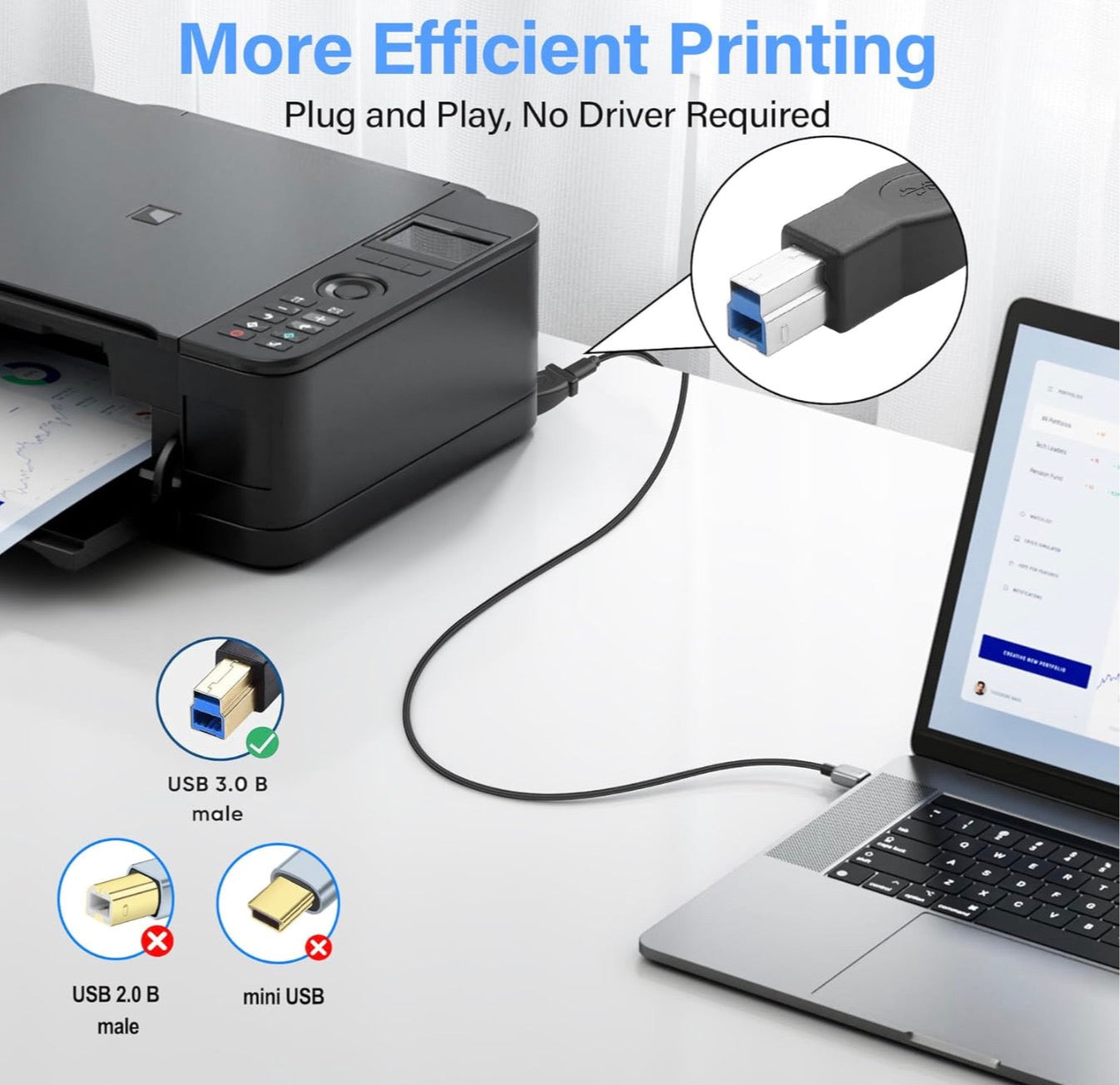 USB C to Type B 3.0 Adapter, USB B Male to USB C Female Extension Connector 5Gbps
