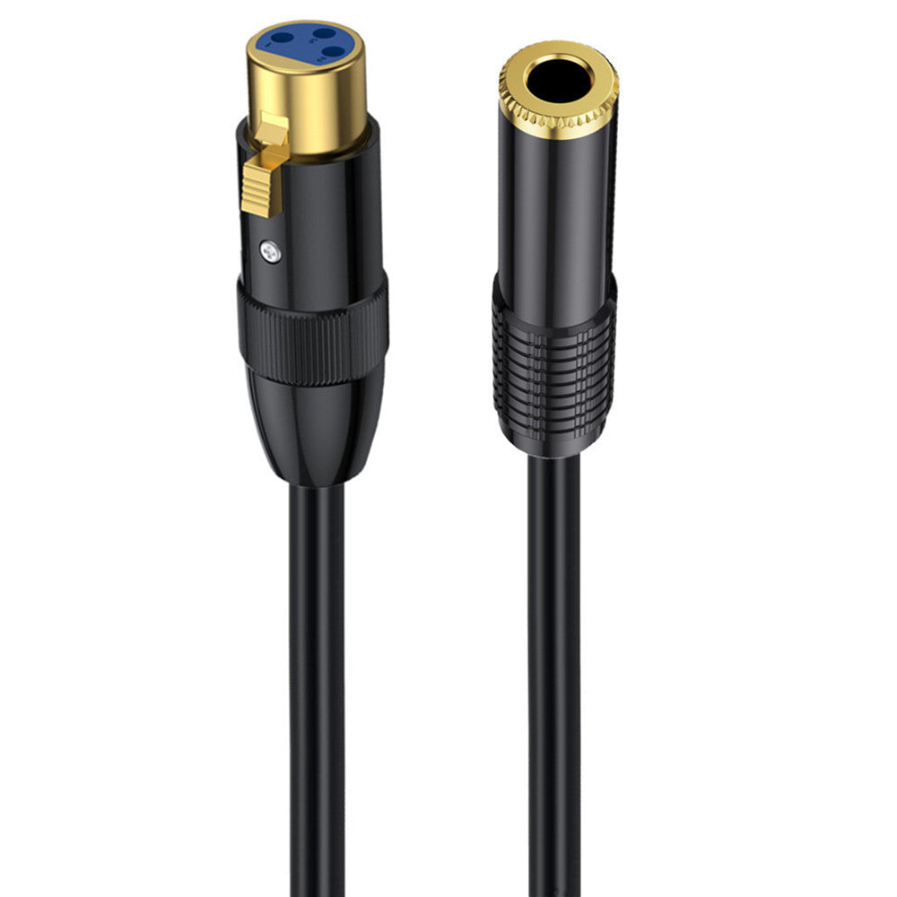 A black 6.35mm TRS Female to 3 Pin XLR Female audio cable with gold-plated connectors.