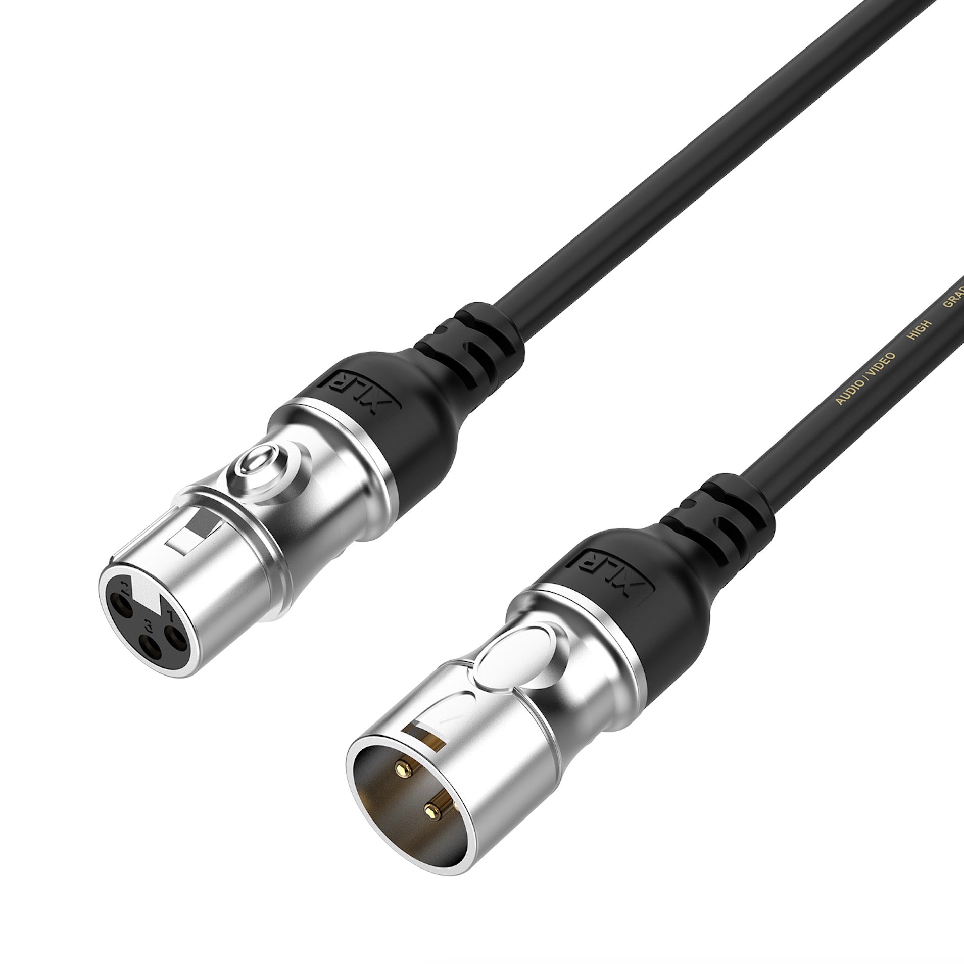 Black XLR 3-pin balanced microphone cable for studio, PA system, mixer and live music recording