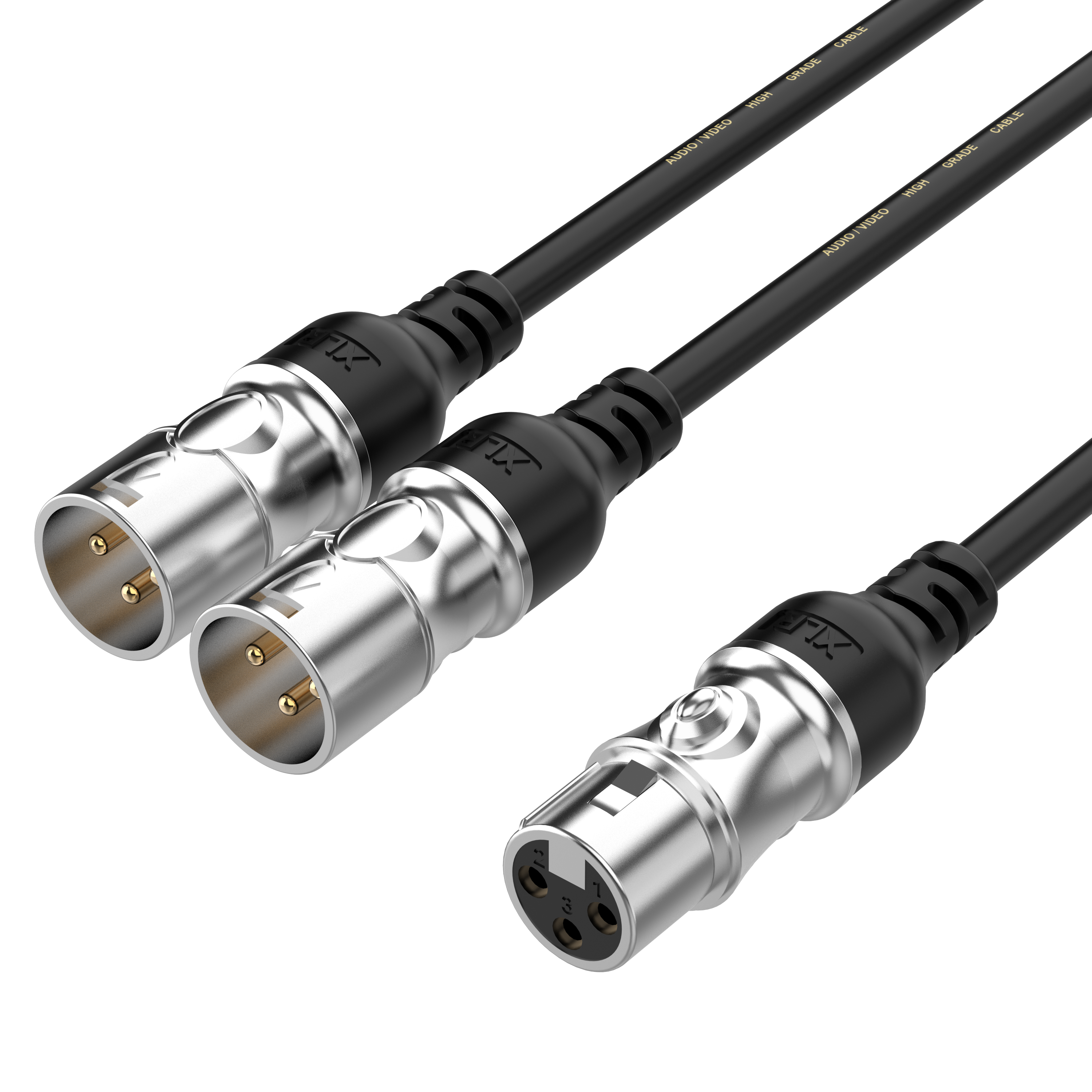 3 pin XLR female to two XLR male microphone splitter cable for professional audio recording and live sound