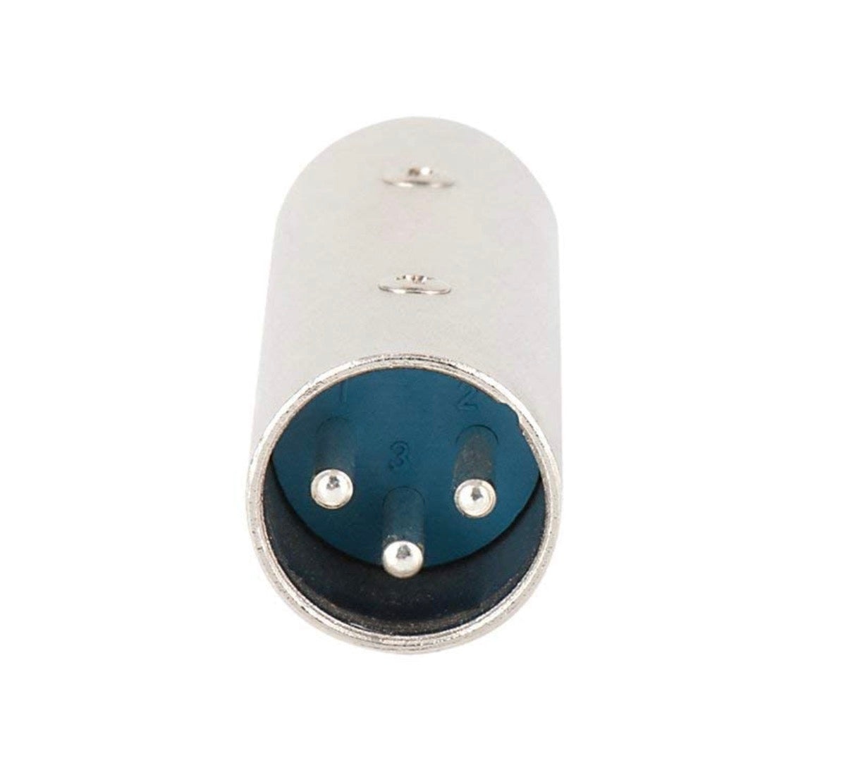 Cylindrical electronic component with metallic and black details on a white background